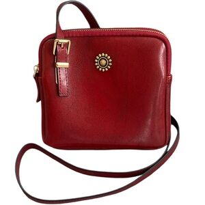 Vintage red faux leather 3 section crossbody bag